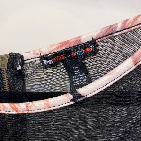 Black Sheer Mesh Cut-out Pink Floral Whimsigoth Romantic Goth Mini Dress XS - Picture 7 of 8